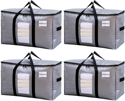 TAILI Extra Large Moving Bags, 4 Pack Blue Heavy Duty Totes For Storage with Visible Window, Wrap Around Handles, Storage Bags for Space Saving, Alternative to Moving Boxes