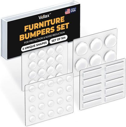 128 Clear Cabinet Bumper Pads – Self-Adhesive Silicone Set with 5 Unique Shapes for Doors, Drawers & Furniture – Premium Sound Dampening Pads for Surface Protection
