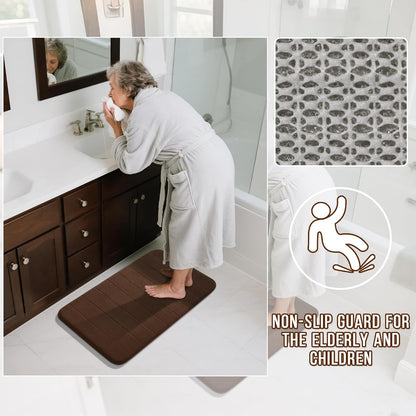 Yimobra Memory Foam Bath Mat, Super Soft Absorbent Bathroom Rug Non Slip, Quick Dry, Machine Washable Floor Carpet for Tub Shower, Home Decor Accessories, 24x17, Grey