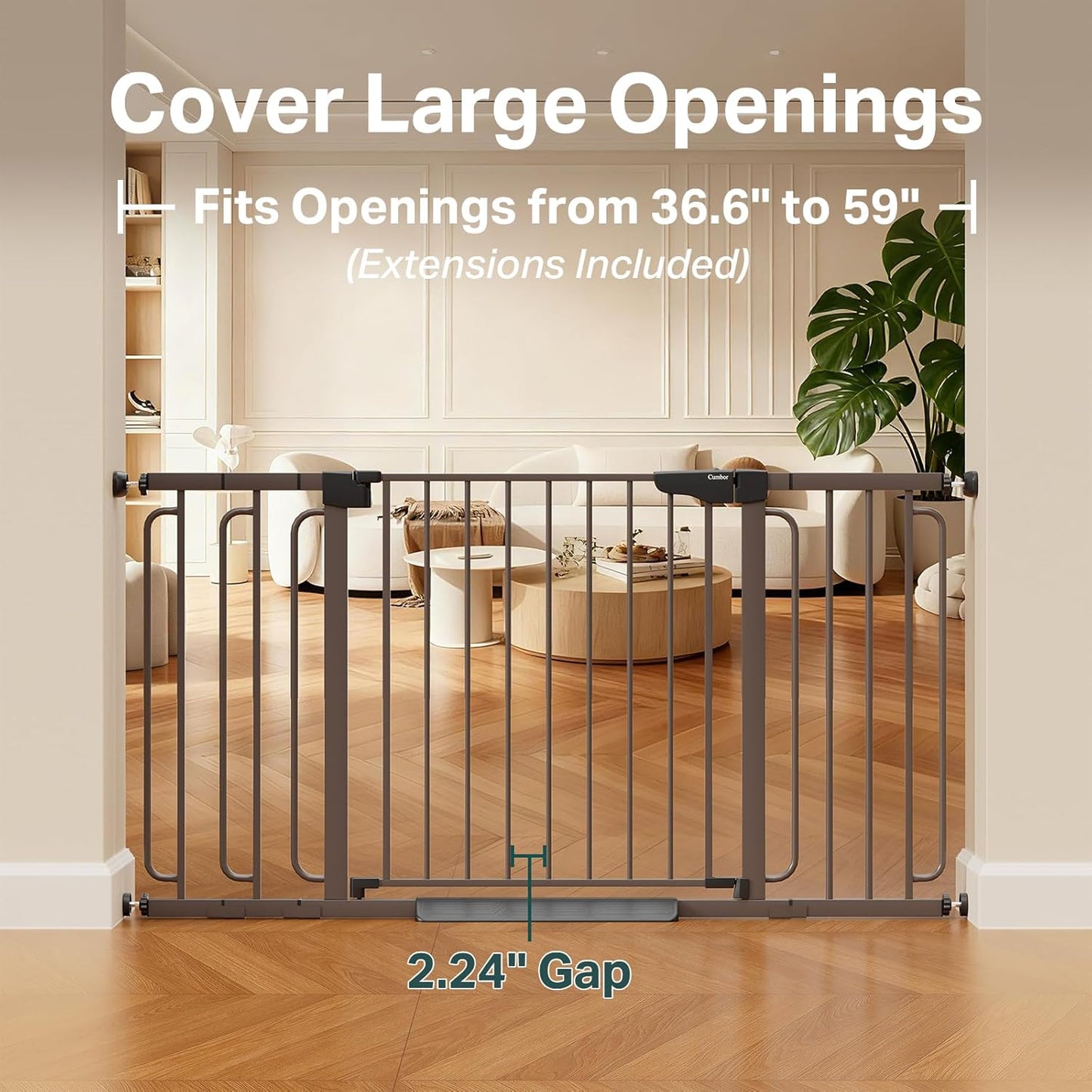 Cumbor 29.7-48" Baby Gate for Stairs, Mom's Choice Awards Winner-Dog Gate for Doorways, Auto Close Safety Pet Gate for Dogs Indoor, Easy Install Pressure Mounted Child Gate with Walk Thru Door, Brown