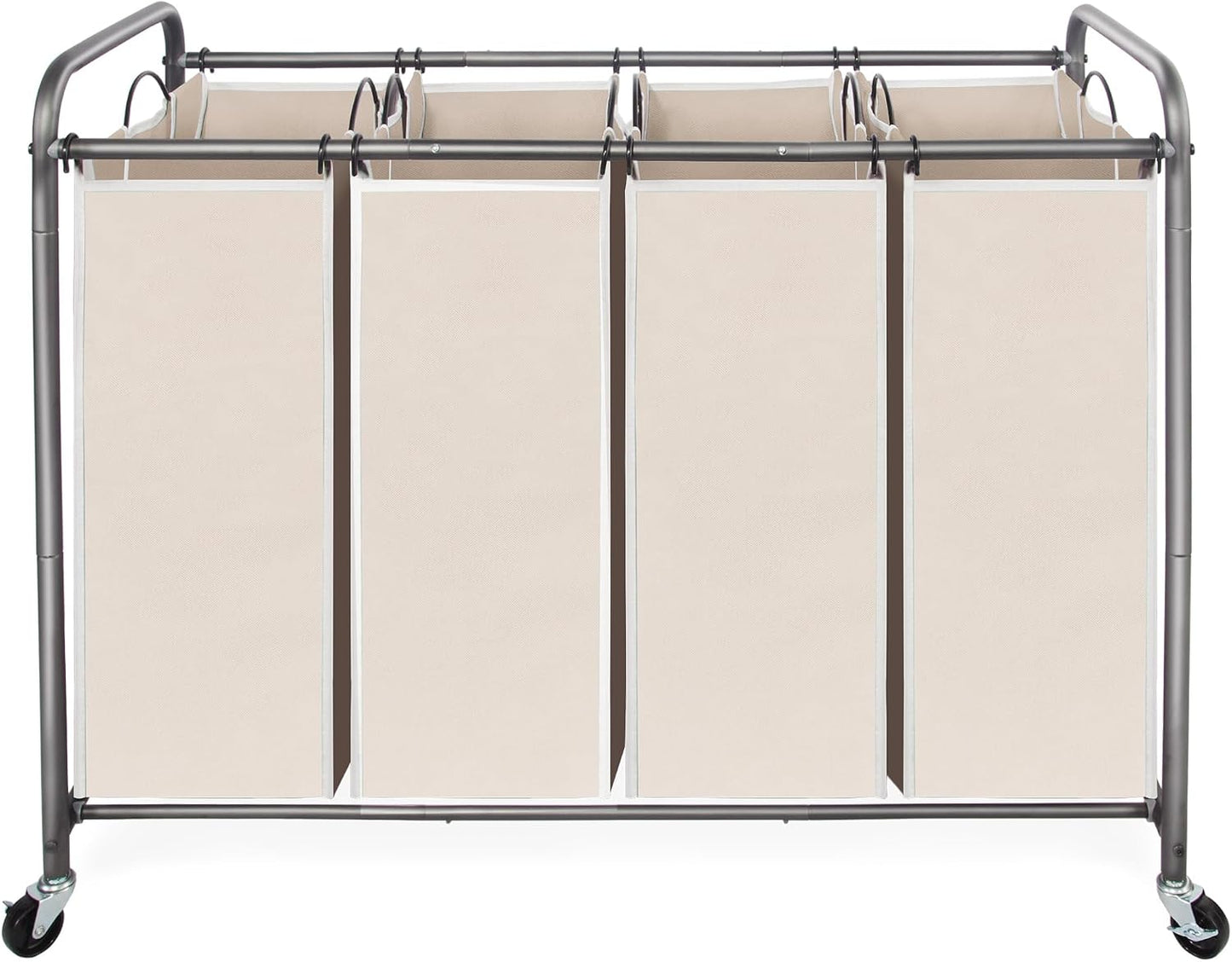 STO STO Laundry Sorter 3 Section, 3 Bag Clothes Hamper, Rolling Laundry Cart Basket with Heavy Duty Lockable Wheels and Removable Bag for Laundry Room, Bedroom, Closet, Gray