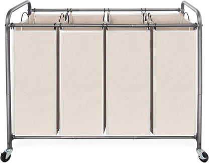 STO STO Laundry Sorter 3 Section, 3 Bag Clothes Hamper, Rolling Laundry Cart Basket with Heavy Duty Lockable Wheels and Removable Bag for Laundry Room, Bedroom, Closet, Gray