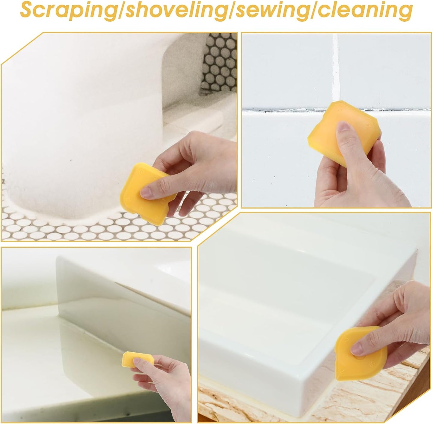Nogeqi 10PCS Caulking Tool Kit Professional Caulk Finishing Tool, Plastic Reusable Caulk Smoothing Tools for Kitchen Bathroom Floor Tile Sealant Grout Sealing, Easy to Use (Yellow)
