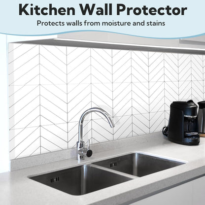 20 Sheets Herringbone Tile Sticker, Peel and Stick Backsplash for Kitchen, 2.5mm Thick Self Adhesive Wall Tile with Grey Grout, Waterproof Stick on Backsplash for Bathroom, RV, White