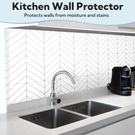 20 Sheets Herringbone Tile Sticker, Peel and Stick Backsplash for Kitchen, 2.5mm Thick Self Adhesive Wall Tile with Grey Grout, Waterproof Stick on Backsplash for Bathroom, RV, White