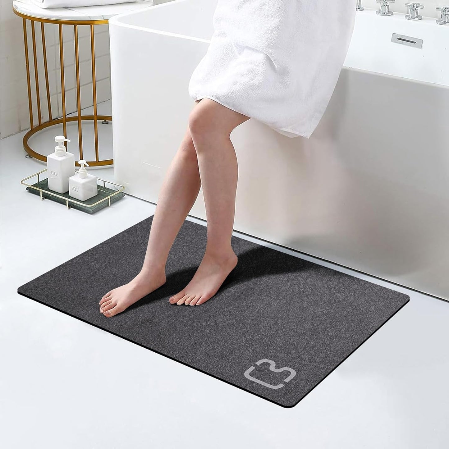 Diatomaceous Earth Bath Mat Rugs Super Absorbent Diatomite Stone Bath Mat Non Slip Quick Dry Thin Bathroom Mat Fit Under Door, Floor Rugs in Front of Bathtub, Shower Room, Sink,15.7"x23.6", Grey