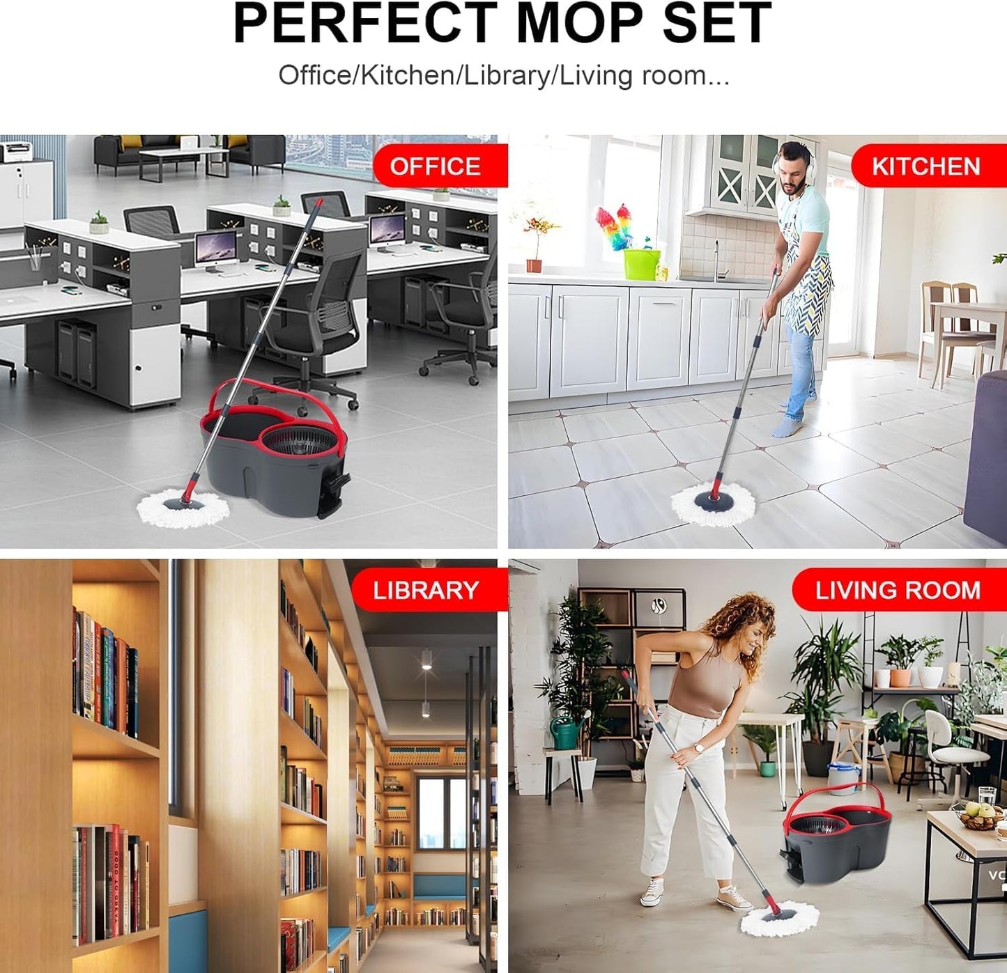 360° Spin Mop and Bucket Set Cleaning System,Mop and Bucket with Wringer Set for Home,Wet Dust Mop for Floor Cleaning with 4 Mop Heads
