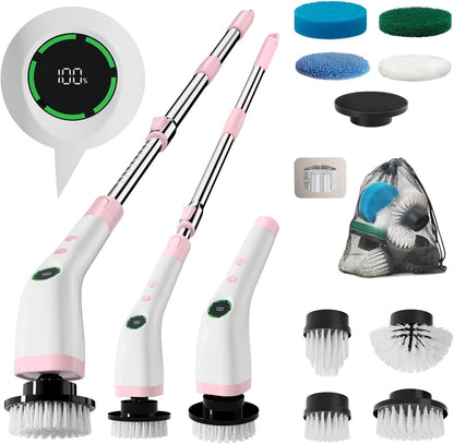 Electric Bathroom Cleaning Brush, Cordless Spin Scrubber Full Body Waterproof IPX7 with Adjustable Handle, 8 Replaceable Brush Heads for Bathtub/Kitchen/Window/Home -SD-CTB01