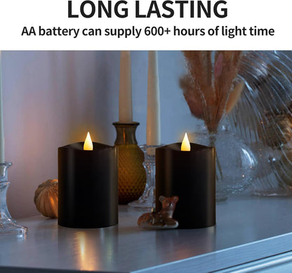 3x3 Flickering Flameless Candles Set of 2, 2AA Battery Life 600 Hours Battery Candles Flickering with Timer,3 inch Flameless Candles with Remote for Indoor/Outdoor, Ivory