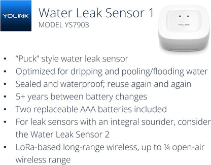 YoLink Water Leak Starter Kit: Hub + 4 Leak Sensor 1 (Silent), LoRa Long-Range, App/SMS/Email Alerts, D2D Offline Triggers, 2 AAA Up to 5-Year Battery, Compatible with Alexa/IFTTT/Home Assistant