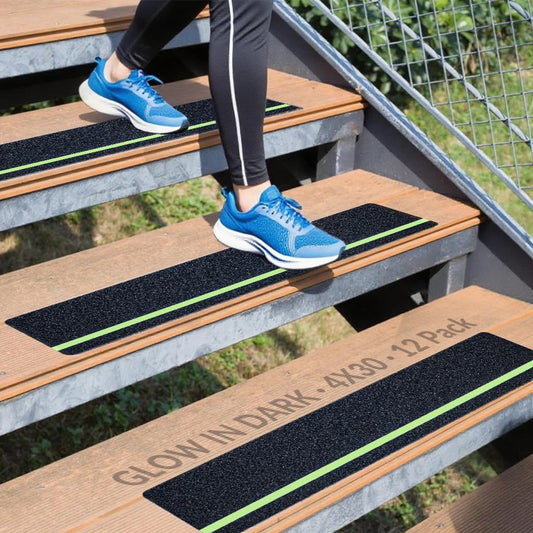 6" x 30" Anti Slip Traction Treads Tape (12-Pack), Pre-Cut Grip Tape for Stair Steps Outdoor, Waterproof Black Non Slip Stair Treads for Floor Safety, Easy to Install