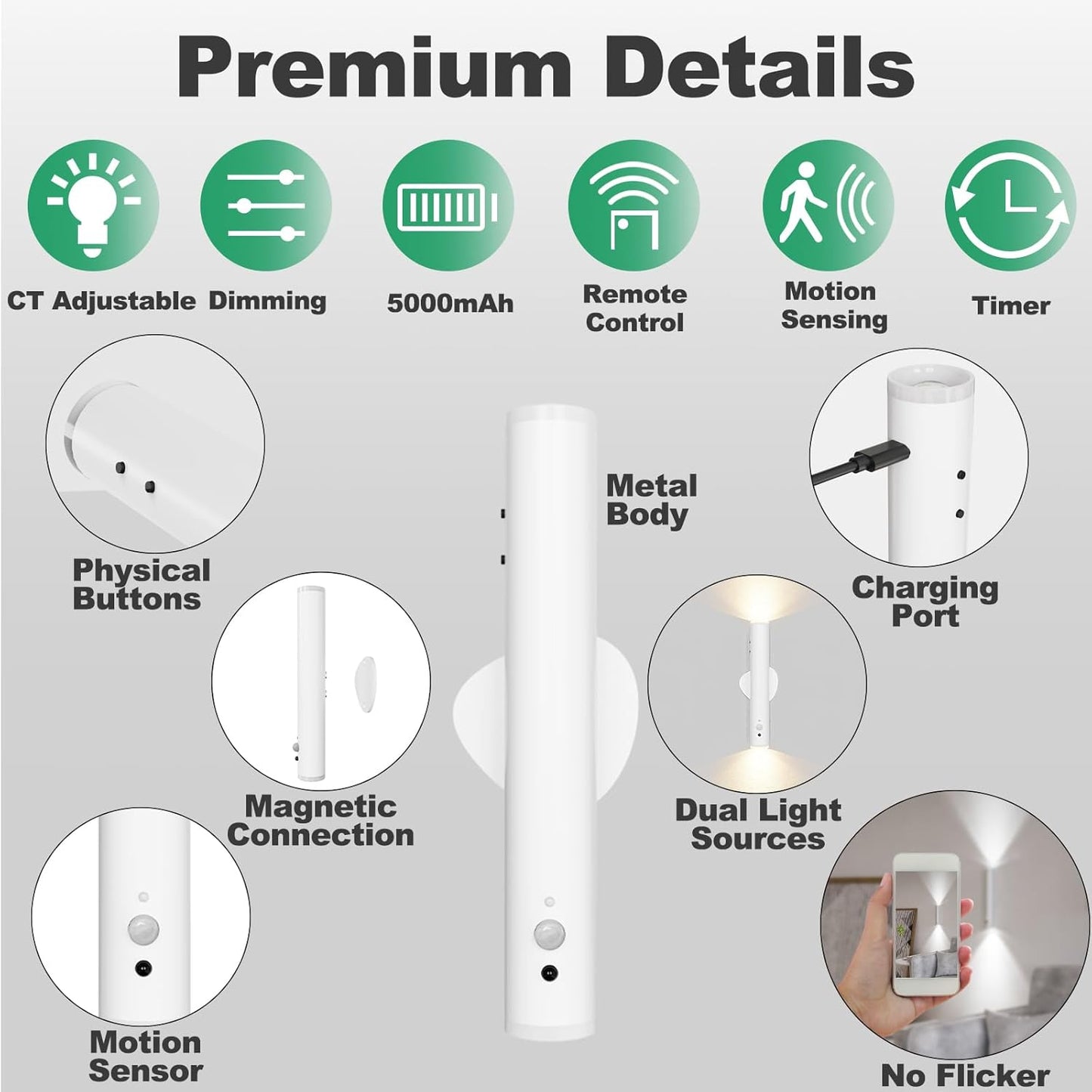 LYTARA Battery Operated Wall Sconce Set of Two, Rechargeable Wall Lights with Motion Sensor, Remote Control, Dimmable Metal Magnetic Wall Lamp for Decor, Bedroom, Night Light (Black, 2 Pcs)