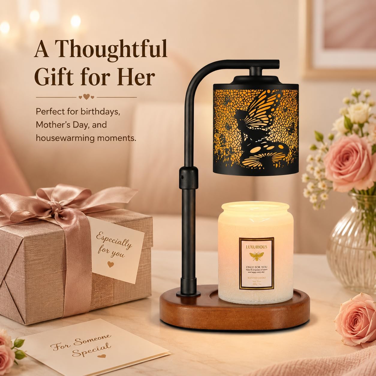 kobodon Candle Warmer Lamp with Timer, Electric Candle Lamp Warmer Birthday for Mom Women Home Bedroom Decor Wax Melt Warmer for Scented Wax with Jar Candles (Dragonfly)