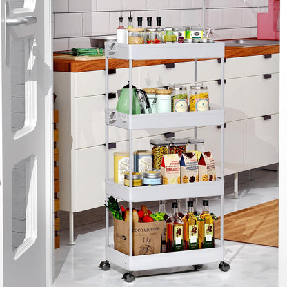 SPACEKEEPER 5-Tier Rolling Cart, Bathroom Storage Organizer Utility Cart, Mobile Shelving Unit Slide Out Shelves for Kitchen Living Room Laundry Room & Dressers, Black