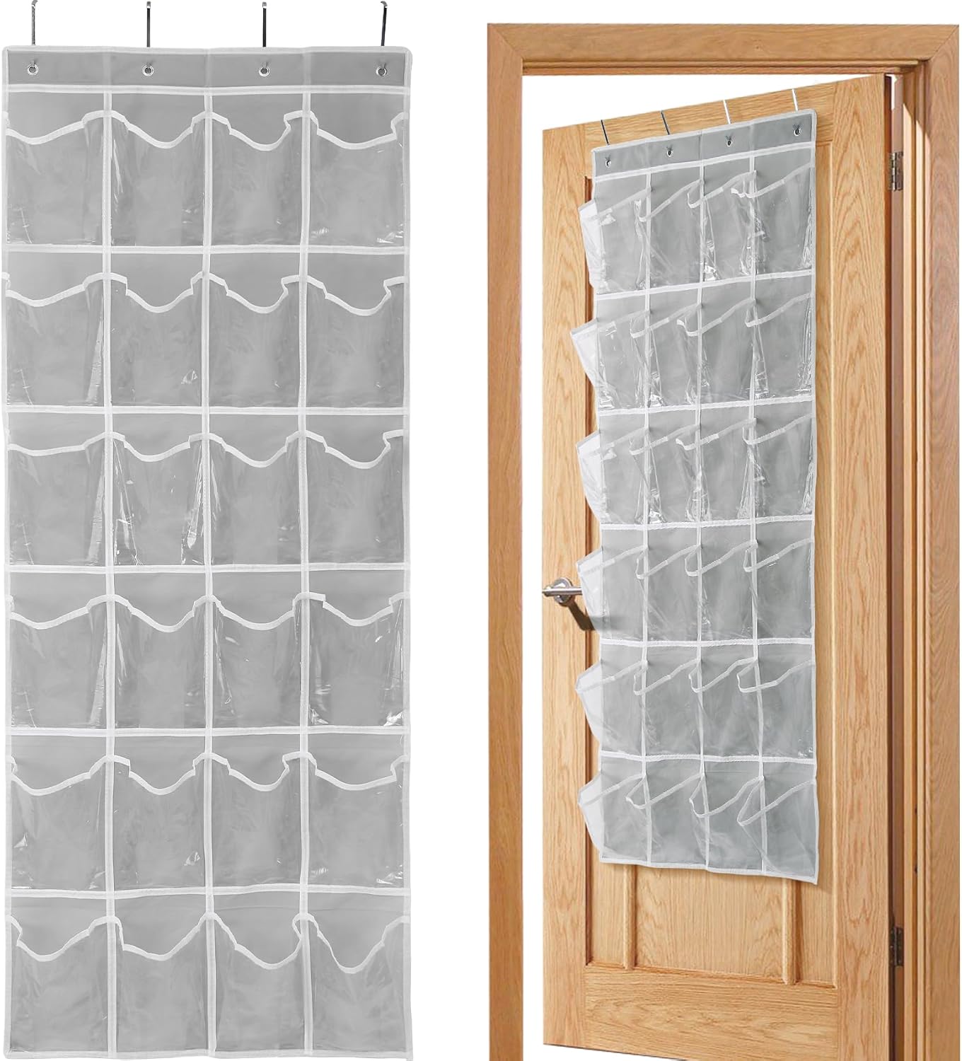 GOMAJI Over the Door 24 Pocket Hanging Shoe Organizer, Space Saving Hanging Storage Holder, Gray, (64" X 19")