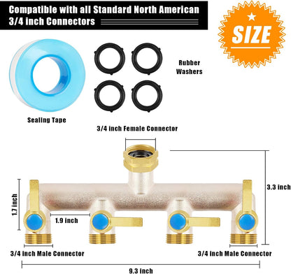 Upgraded Brass Garden Hose Splitter, 3/4" Hose Splitter 2 Way Heavy Duty with Extension Handles, Outdoor Faucet Splitter Water Spigot Splitter with Individual On/Off Valve