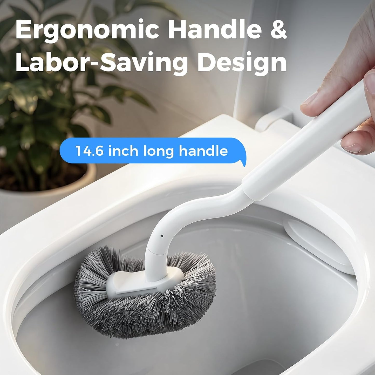 Toilet Bowl Brush and Holder, OSCIOSS Toilet Brush Set with Ergonomic Design, Compact Size, Durable Bristles, RV Toilet Brushes & Holders for Dead Corner Clean (White, 1pack)
