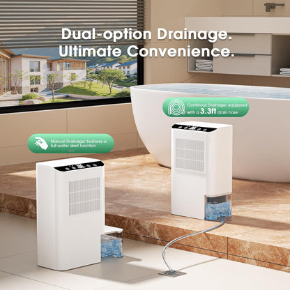 Dehumidifiers for Home, 2000 Sq.Ft Small Dehumidifier with 3.3ft Drain Hose, 2.5L Tank, Timer Sleep Mode, Portable Dehumidifier for Basement, Bedroom, Bathroom (Milk White)