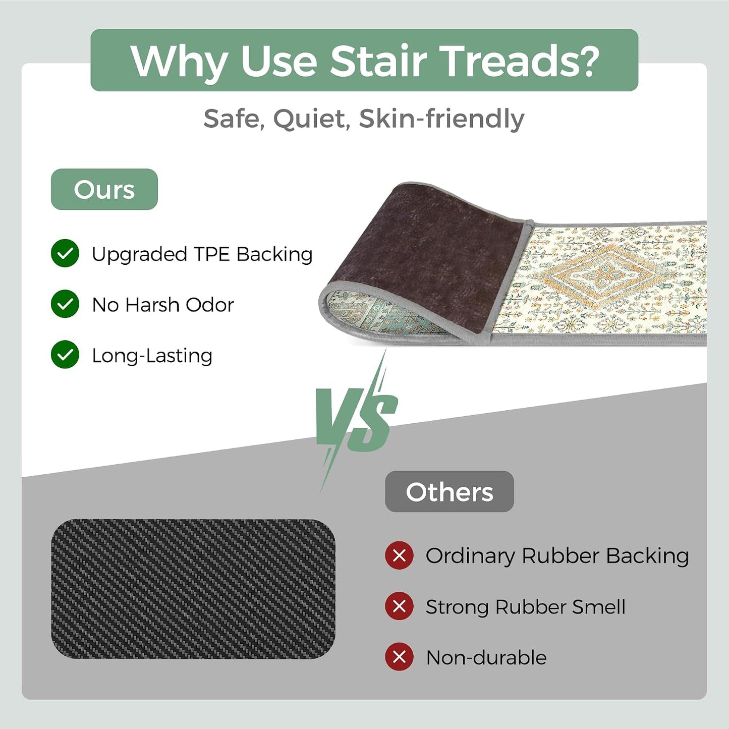 sarben Non Slip Stair Treads for Wooden Steps 15PCS - 8"x30" Indoor Safety Carpet, Edging Mats with TPE Adhesive Backing, Pet and Elderly Friendly Stair Rugs (Taupe) - Colors B
