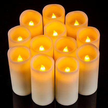 Enpornk Flameless Battery Operated Outdoor Waterproof Set of 12(D: 3" x H: 3" 4" 5" 6") Pillar LED Candles with 10-Key Remote and Cycling 24 Hours Timer