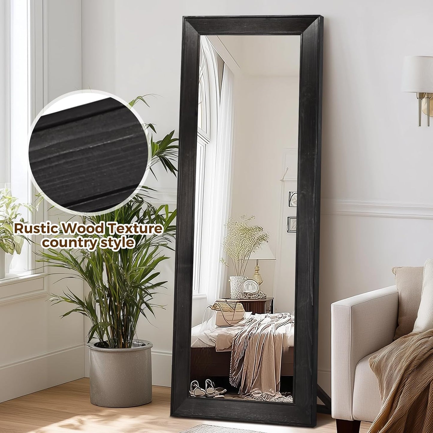 Solid Wood Full Length Mirror - 65"x22" Arched Floor Mirror, Free Standing & Wall Mounted - Elegant Design for Bedroom, Dressing Room, Hallway, Brown