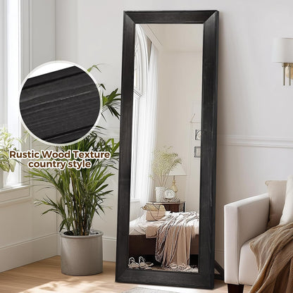 Solid Wood Full Length Mirror - 65"x22" Arched Floor Mirror, Free Standing & Wall Mounted - Elegant Design for Bedroom, Dressing Room, Hallway, Brown