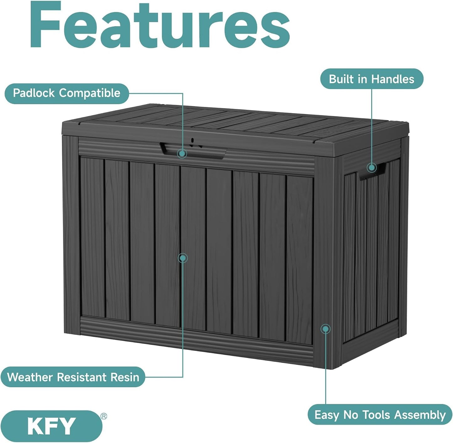 60 Gallon Outdoor Waterproof Storage Box, UV Resistant Resin Deck Box with Built-in Handle, Outdoor Storage Container for Patio Furniture, Garden Tools, Patio Cushions, Black