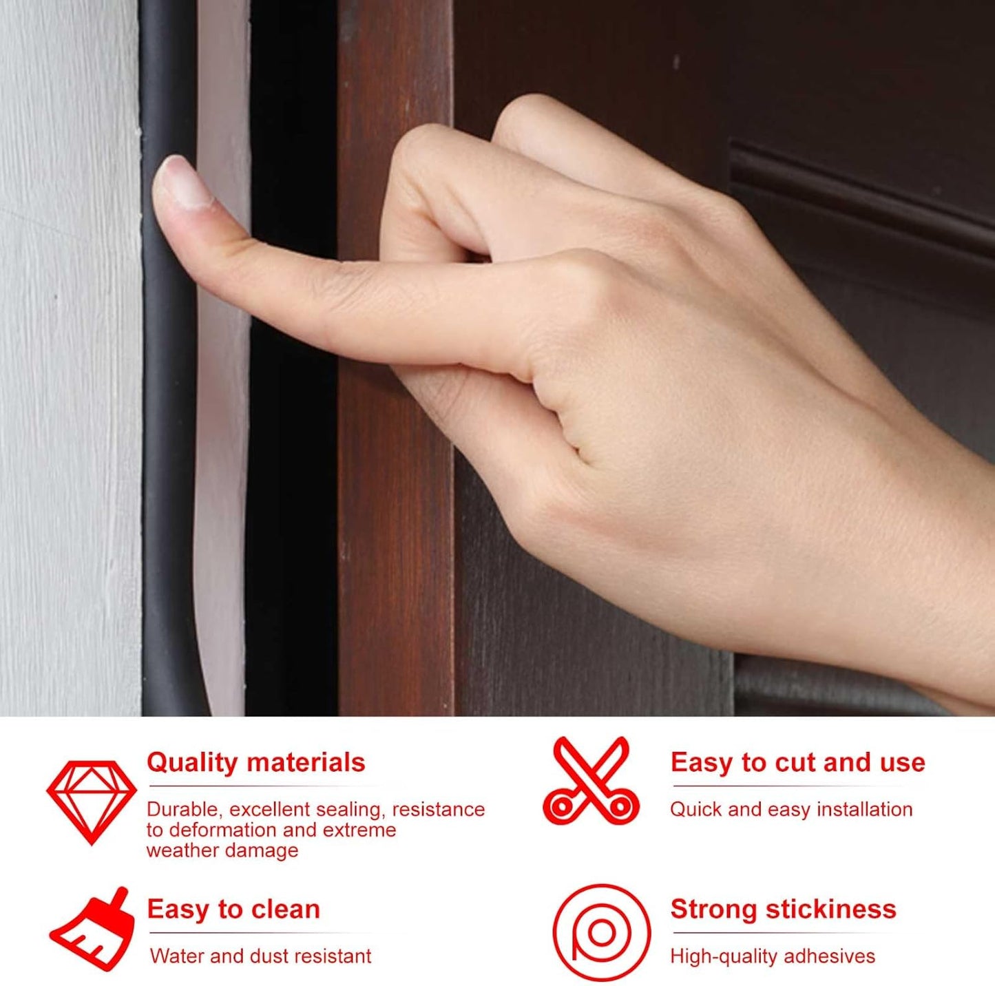 Pangda 10Ft D Shape Rubber Weather Stripping Foam Self-Adhesive EPDM Door Seal Strip for Noise Reduction Waterproof Dustproof for Cars Boats Truck RVs Windows Doors (3/4" W × 3/4" H)