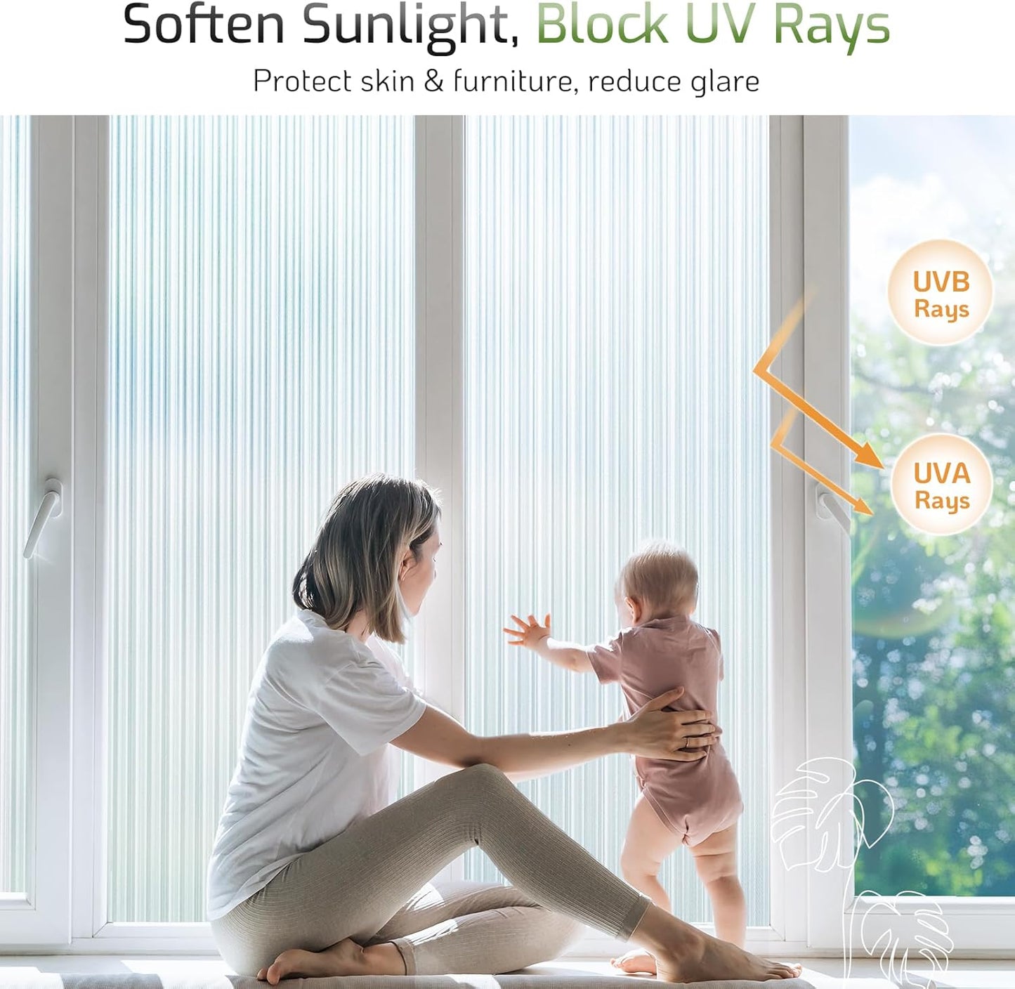 LUTE Reeded Glass Window Privacy Film, Frosted Glass Film, Removable 3D Decorative Decals Sun Blocking Anti UV Door Window Cover, No Glue Static Cling Vinyl for Bathroom Home Office, 17.5" x 78.7"
