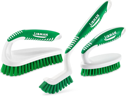 Libman Heavy Duty Scrub Brush Kit | Cleaning Brushes for Household Use | Tub Scrubber | Easy Grip Scrub Brush | Big Job Kitchen Brush | Dual Sided Tile & Grout Brush | 3 Different Brushes Included