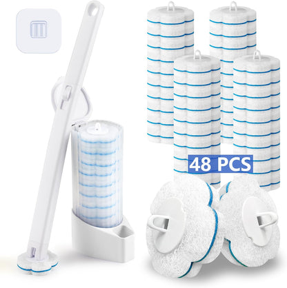 2 Pack Disposable Toilet Brush and Holder Set,Extended Handle with 48 Cleaner Refills Toilet Brush for Toilet Bowl Cleaners,Bathroom Cleaning, Bathtub - Blue (Ocean Fresh Scent)