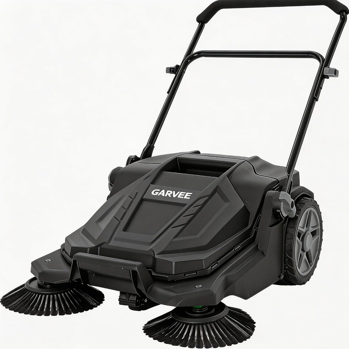 Walk-Behind Outdoor Hand Push Floor Sweeper, 25.6 Inch Wide Manual Non-Electric Sweeper with 5.25 Gallon Waste Bin, Adjustable Folding Handle Heavy Duty Yard Sweeper for Garage Patio Walkway Driveway