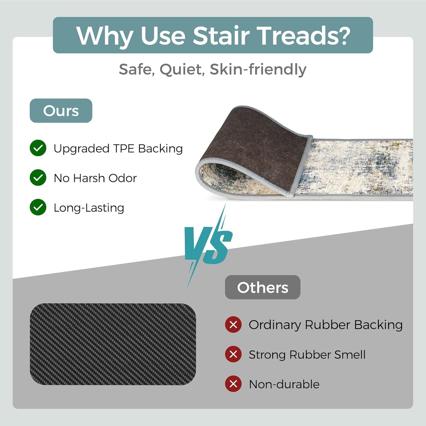 sarben Non Slip Stair Treads for Wooden Steps 15PCS - 8"x30" Indoor Safety Carpet, Edging Mats with TPE Adhesive Backing, Pet and Elderly Friendly Stair Rugs (Taupe) - Colors A