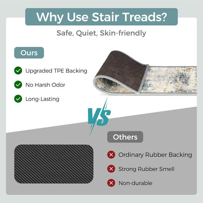 sarben Non Slip Stair Treads for Wooden Steps 15PCS - 8"x30" Indoor Safety Carpet, Edging Mats with TPE Adhesive Backing, Pet and Elderly Friendly Stair Rugs (Taupe) - Colors A
