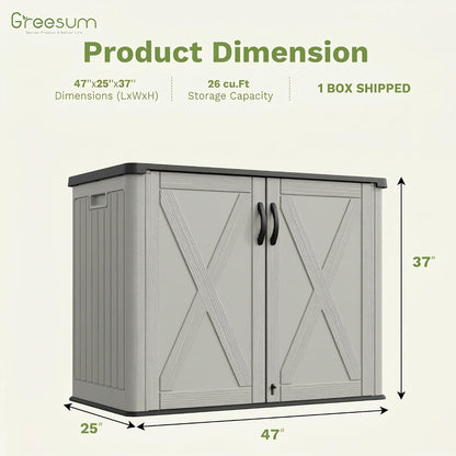 Greesum Outdoor Storage Cabinet, 26 CUFT Deck Box Without Shelves, Waterproof Plastic Storage Shed for Patio Cushions, Gardening Tools, Lockable and Sidehandles, UV Resistant, Beige