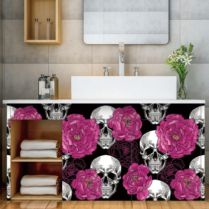 Floral Peel & Stick Wallpaper - Boho Removable Wallpaper for Bedroom & Bathroom - Black/Sand/Oliva - Easy Peel Off - Vintage - Renter Friendly - 118.1" X 17.7"
