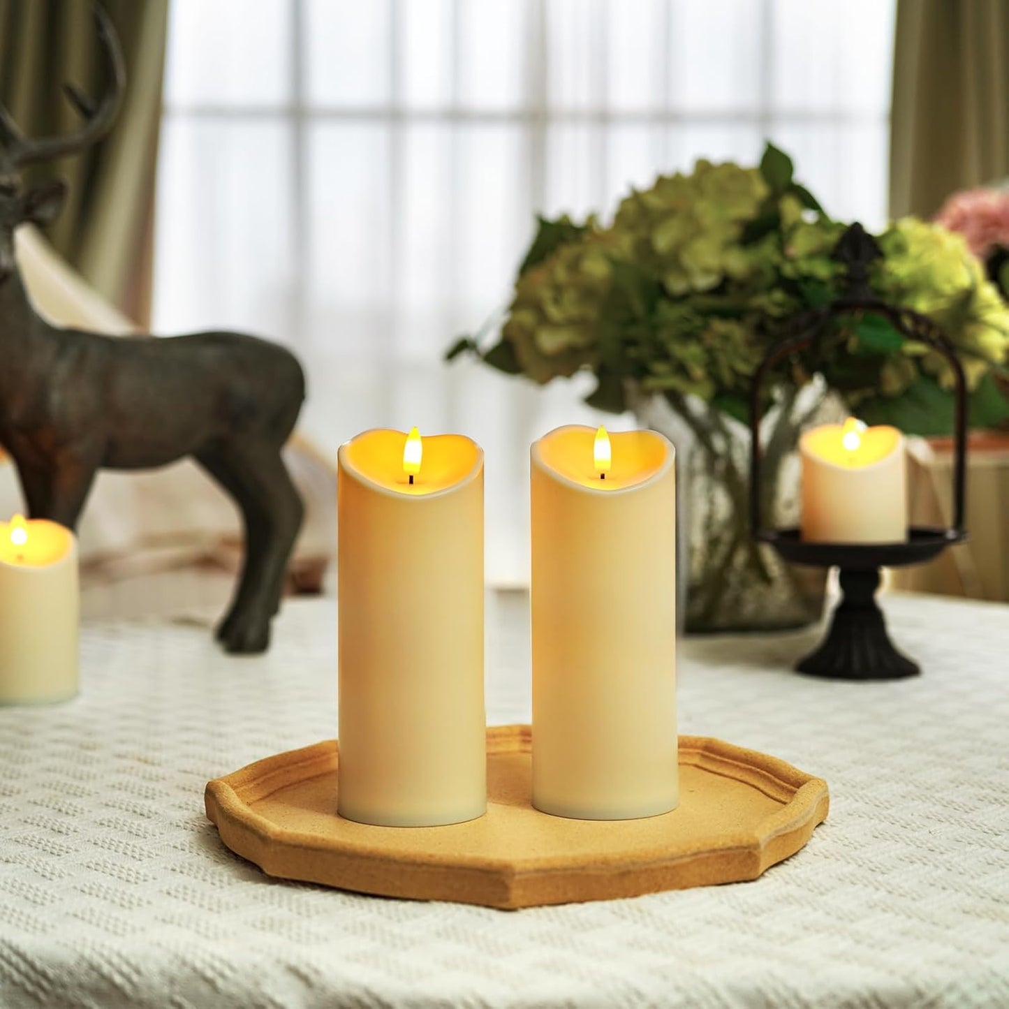 Homemory Dripping Wax Flameless Candles, Battery Operated Candles with Remote Control and Timers, LED Pillar Candles, Electric Fake Candles, 3" x 6", Set of 2