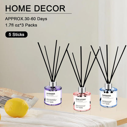 Reed Diffuser Set of 3 Pack,50ML Lavender Jasmine Gardenia Scented Oil Diffuser with 5 Sticks,Home Fragrance Reed Diffuser for Bedroom Bathroom Office (Lavender/Jasmine/Gardenia)