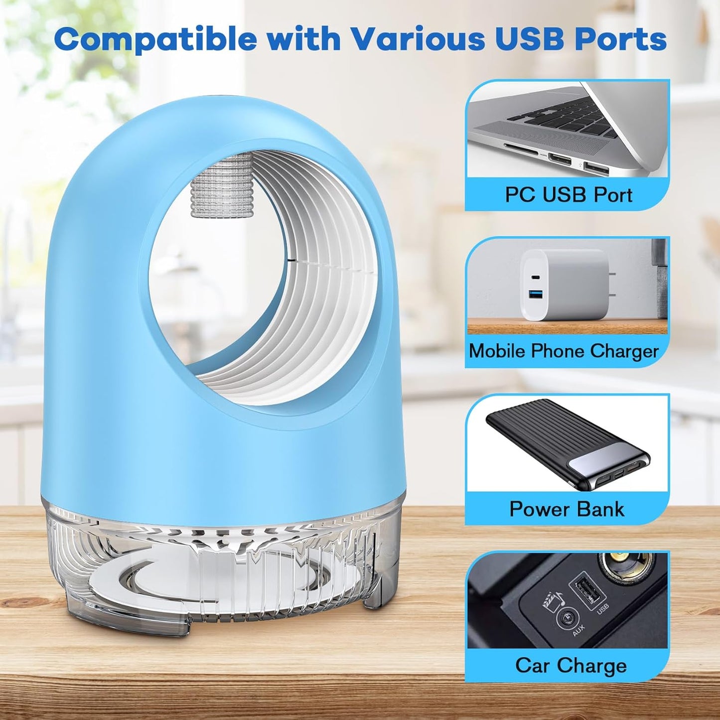 Fruit Fly Traps for Indoors, Electric Fan Powered Bug Catcher, Reusable Gnat Killer for Home Kitchen with Sticky Cartridges for Mosquitoes & Moths