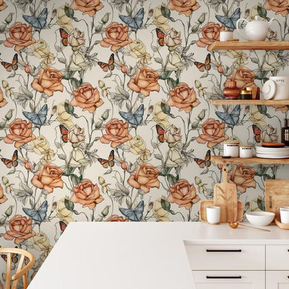 MuralPeel Dark Blue/Yellow Leaf Floral Peel and Stick Wallpaper Vintage Easy Peel Off Self Adhesive Removable Stick on Wall Paper for Kitchen Cabinet Renter Friendly