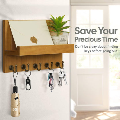 HONJIN Key Holder for Wall: Easy Installation Mail Organizer Wall Mount Hanging Key Rack for Kitchen and Entryway Decor with 5 Sturdy Key Hooks (White)