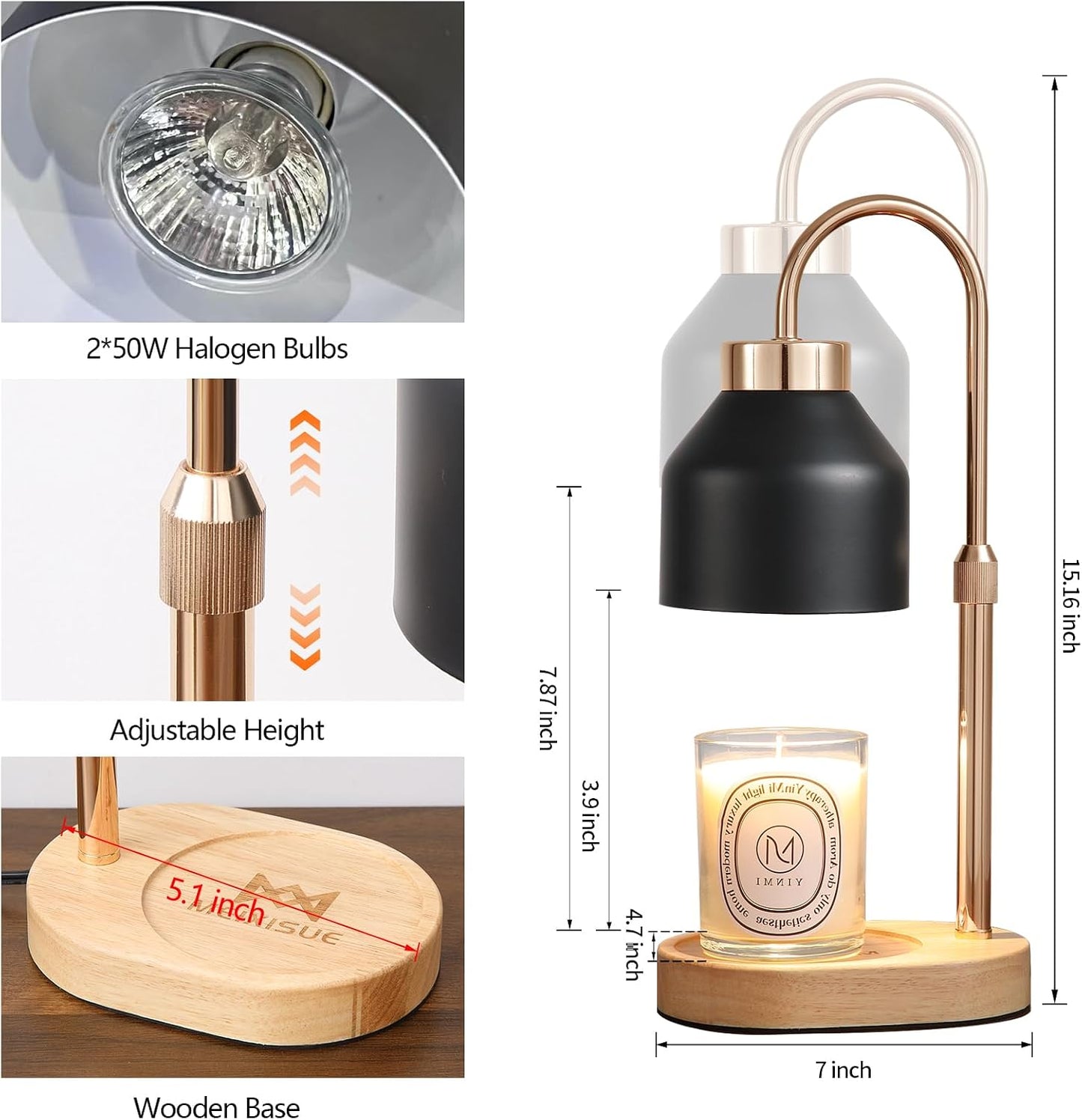 MEIXISUE Candle Warmer Lamp with Timer and Dimmer,Electric Gold Light Gifts for Women Melt Wax Warmer Lamp with 2 Bulbs for Candle Jars House Warming New Home Decor Bedroom