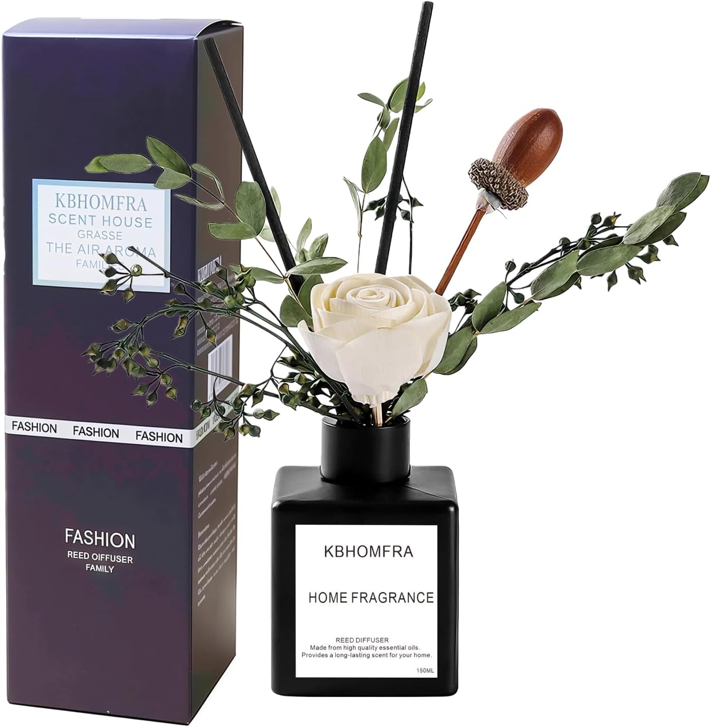 Reed Diffuser Set with Dried Flowers, 3.38fl.oz Fragrance Diffuser with Sticks, Scented Sticks Aroma Diffuser, Home & Office Décor for Air Fresheners, Bathroom (Jasmine Tea)