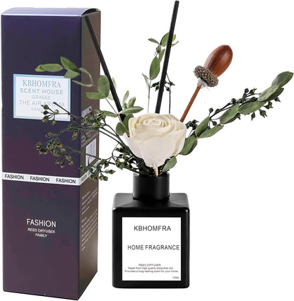 Reed Diffuser Set with Dried Flowers, 3.38fl.oz Fragrance Diffuser with Sticks, Scented Sticks Aroma Diffuser, Home & Office Décor for Air Fresheners, Bathroom (Jasmine Tea)