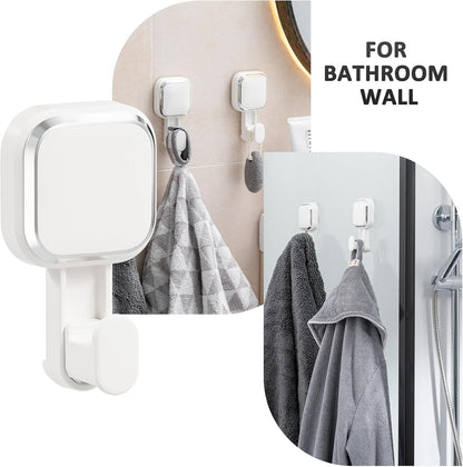 LEVERLOC Razor Holder for Shower 2 Pack, Powerful Suction Cup Shower Hooks for Towel, Loofah, Razor, Squeegee, Damage-Free Wall Hooks, Shaver Holder for Bathroom, Easy to Install and Reuse, White