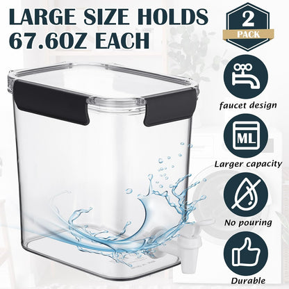 Soaoo 2 Pcs Laundry Detergent Dispenser 67.6 oz Liquid Soap Dispenser with Faucet for Laundry Room 2 Liquid Detergent Holder with Labels and Measuring Cup Fabric Softener Container