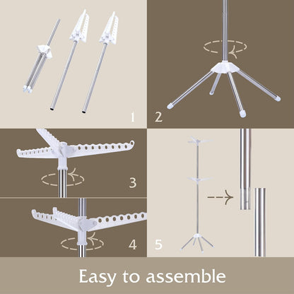 Beaudaily Clothes Drying Rack, Foldable 79.5-Inch Laundry Drying Rack,3 Tie, with Rotatable Arms, Stainless Steel, Holds 27 Clothes,8 Towels and 24 Clips for Hanging Socks, White and Silver