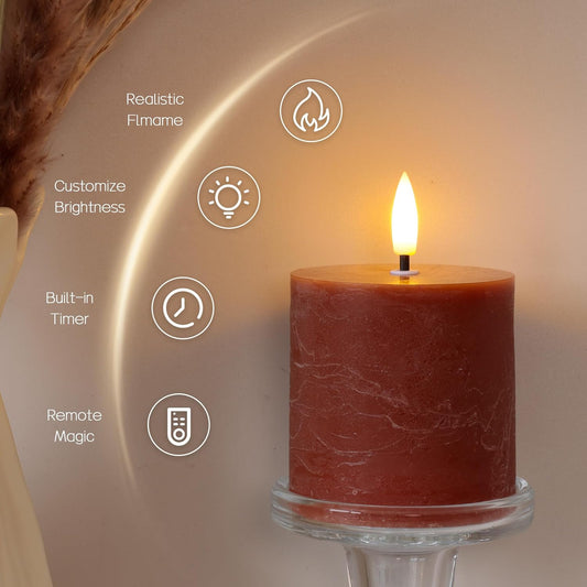 White Flameless Candles Set of 3 (3"x3") Battery Operated LED Pillar Candles with Remote and Timer, Real Wax Flickering Candles for Fireplace Bedroom Living Room Home Decor and Indoor Use
