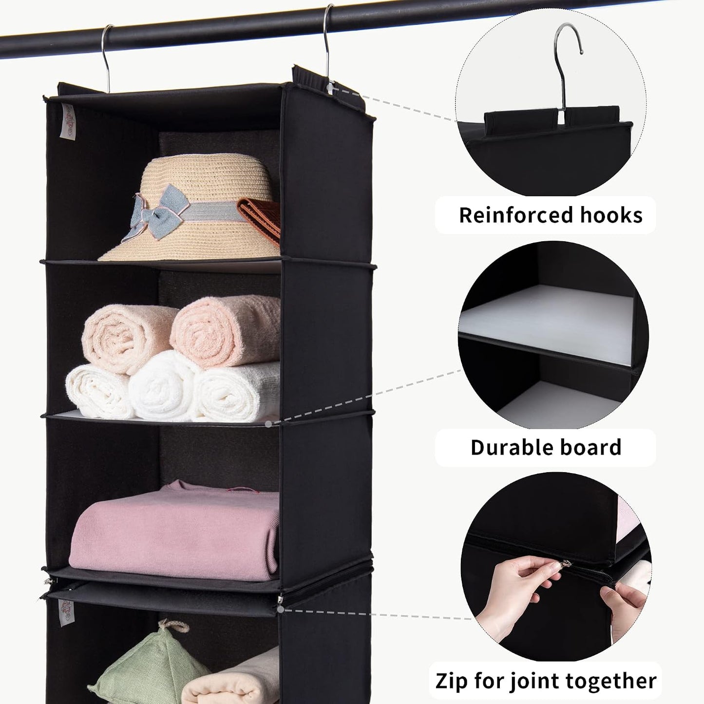 GRANNY SAYS 3-Shelf Hanging Closet Organizer and Storage, Collapsible Hanging Closet Shelves, Hanging Organizer for Closet & RV, Gray, 29 ½" H X 12" W X 12" D, 1-Pack