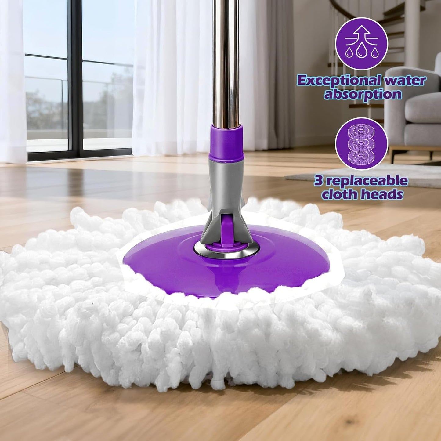 Spin Mop Bucket System,Masthome Pedal Spin Mop and Bucket with Wringer Set,EasyWring Microfiber Mop with 3 Mop Pads,360°Spinning Floor Cleaning System - Home & Office Suitable